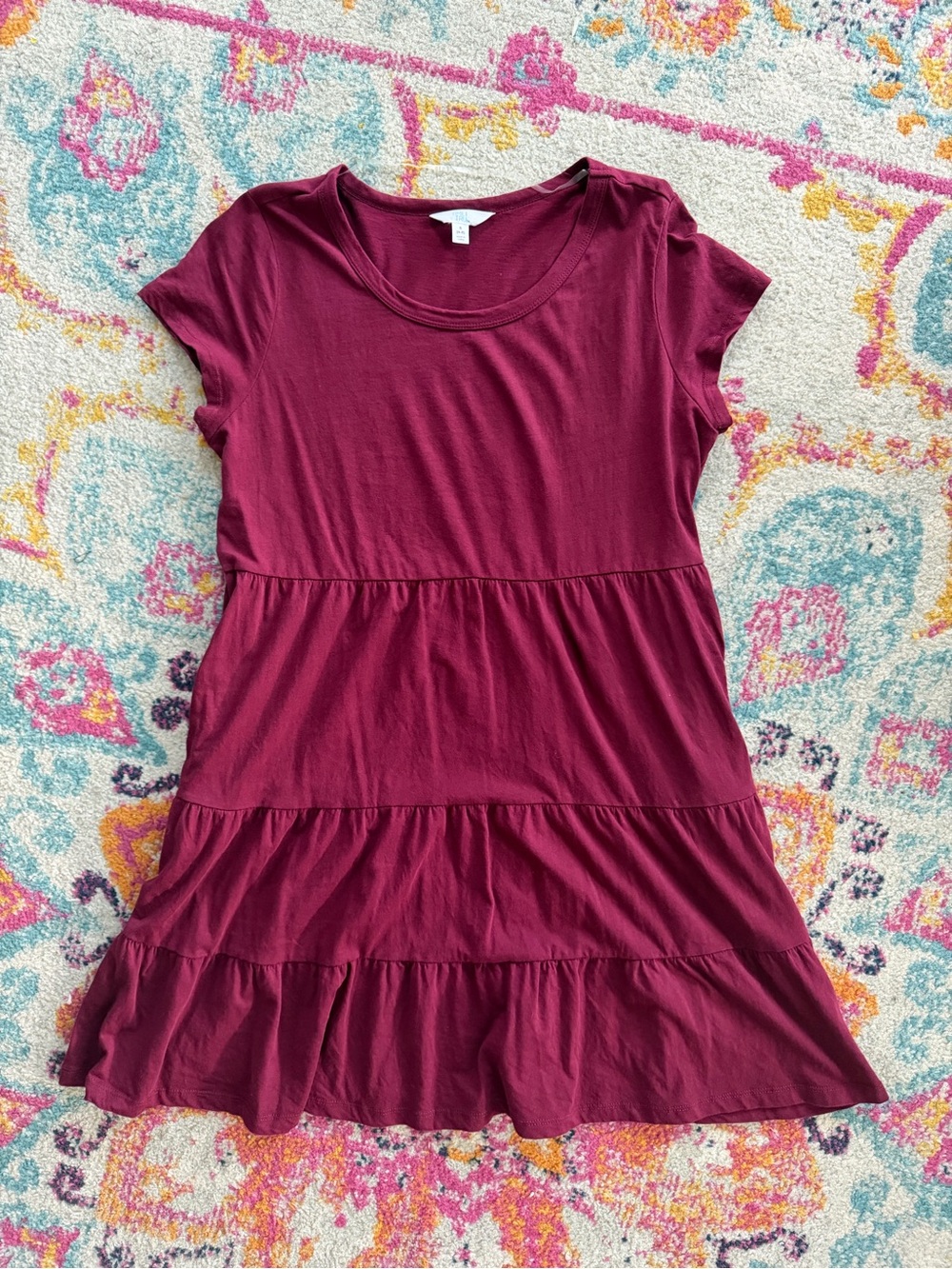 Time and Tru Wine Red Tiered Short Sleeve Dress